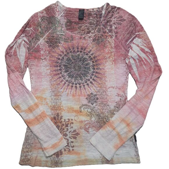 Prana Tops - PrAna Rapture Womens M Top Long Sleeve Boho Shirt Wide Collar Vibrant Print USA
